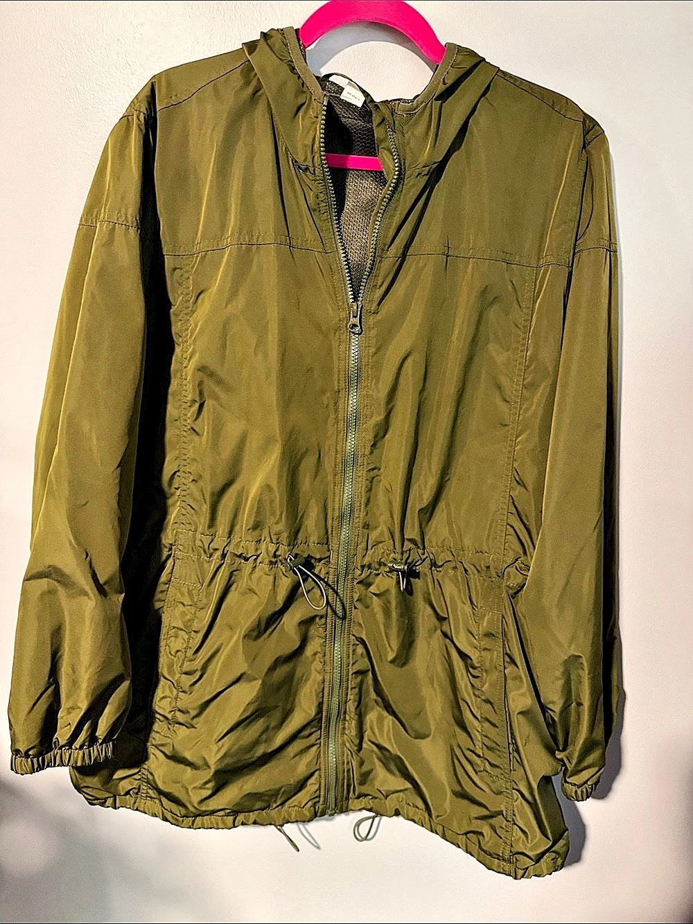 Old Navy Active Hooded Windbreaker Jacket Olive Green Medium